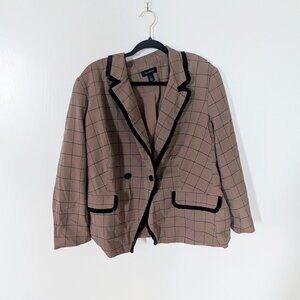 Halogen Windowpane Fringe Trim Double Breasted Blazer